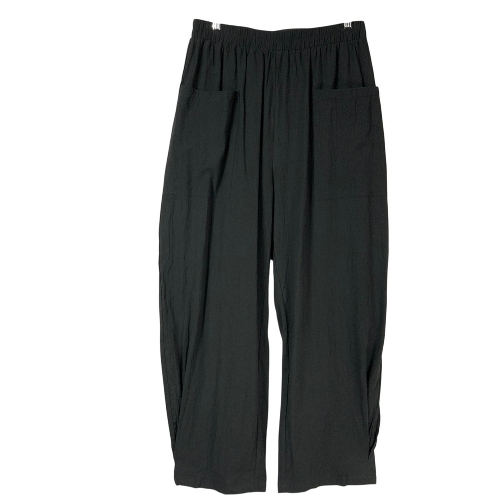 Cupshe Black Solid Cotton Wide Leg Pants XL Elastic Waist Patch Pockets NEW